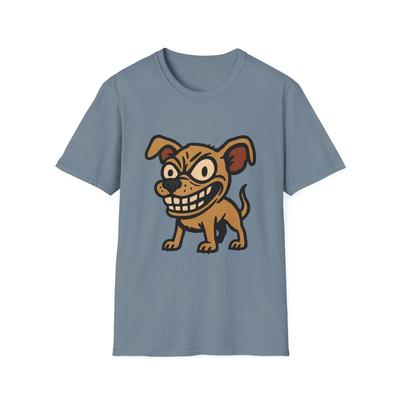 Unisex Softstyle Funny Dog T-Shirt – Cartoon Goofy Pup, Big Eyes and Grin