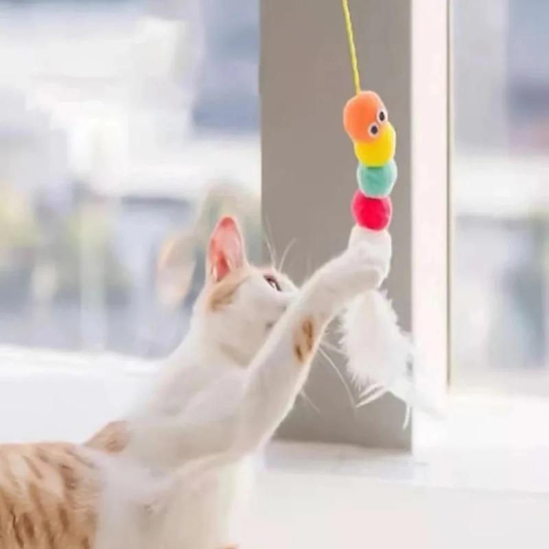 Hängendes Katzenspielzeug Feder Raupe Katzenspielzeug Hängendes Teleskopseilspielzeug Federglocke Reizstab Hängende Schaukel Katzenspielzeug