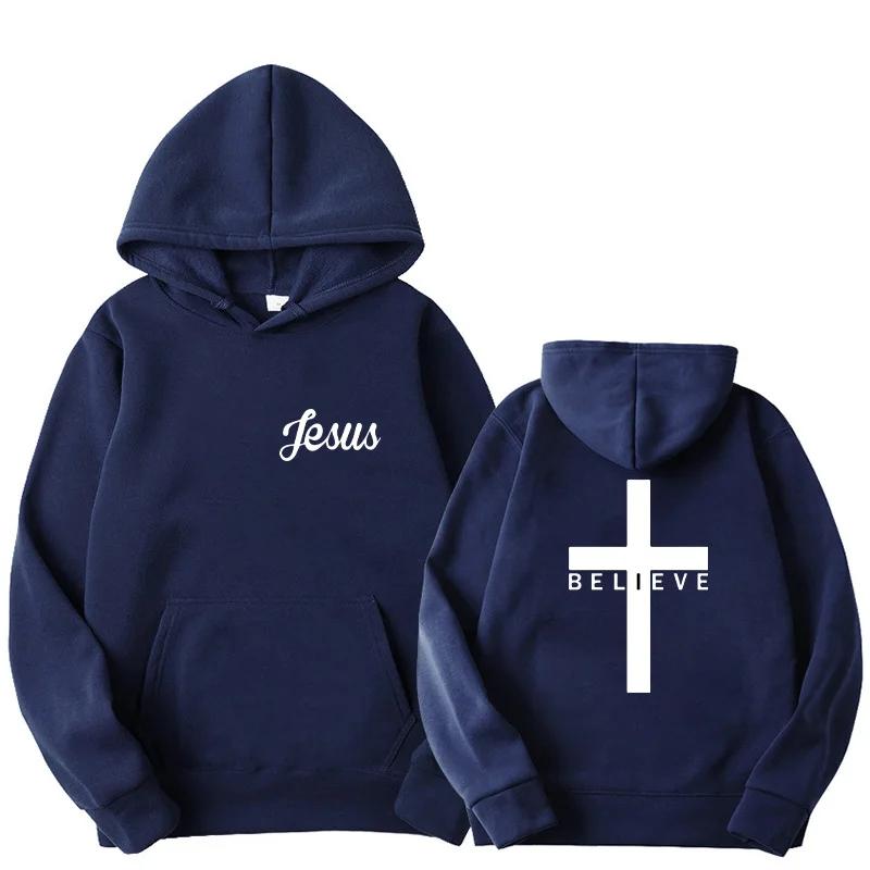 Men's Believe Cross Jesus Printed Hoodies Man Design Drawstring Hoodie Tops Harajuku Spring Autumn Hooded Streetwear Sportwear