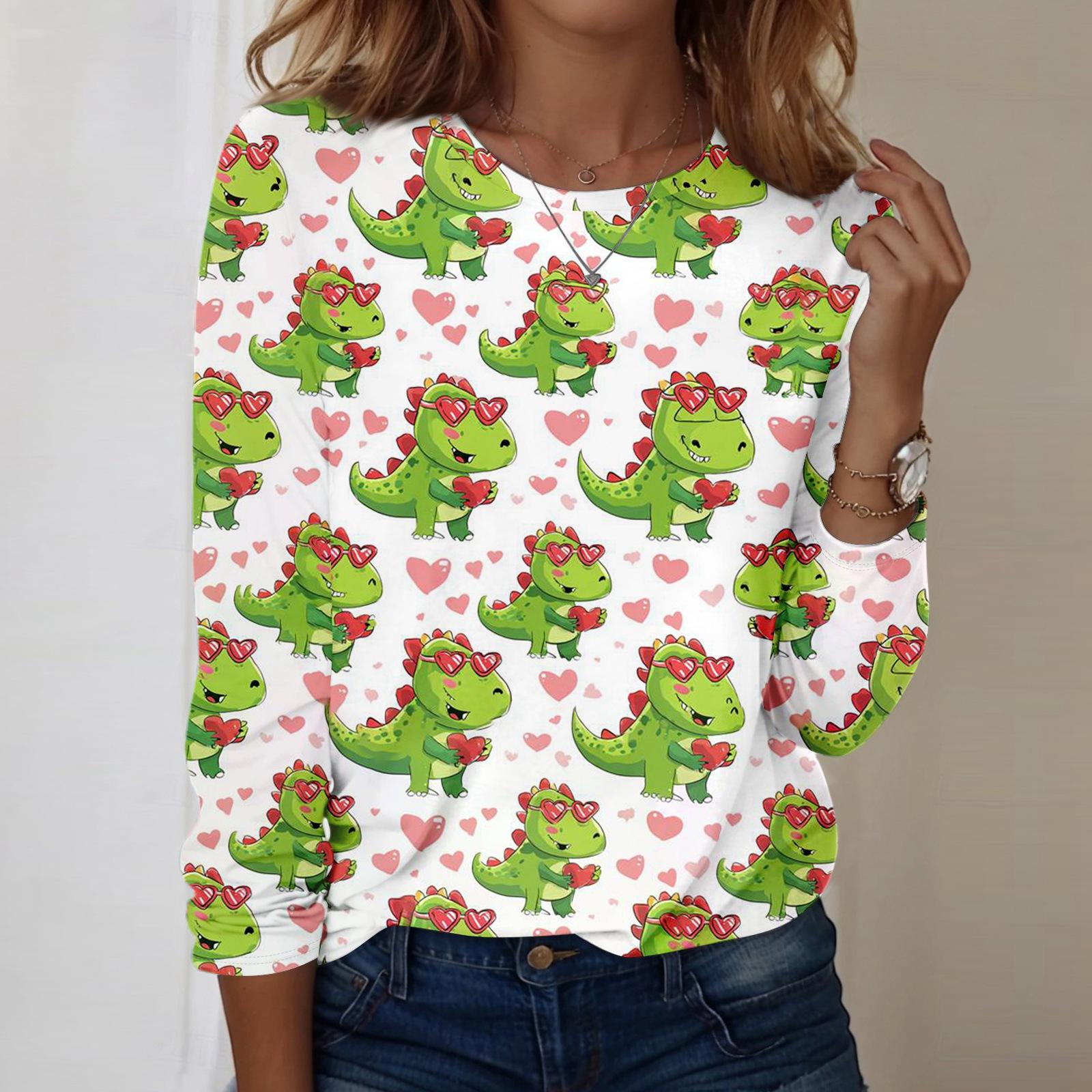 

Женский топ с круглым вырезом, свободного кроя, с длинными рукавами и принтом в виде сердечек XXL