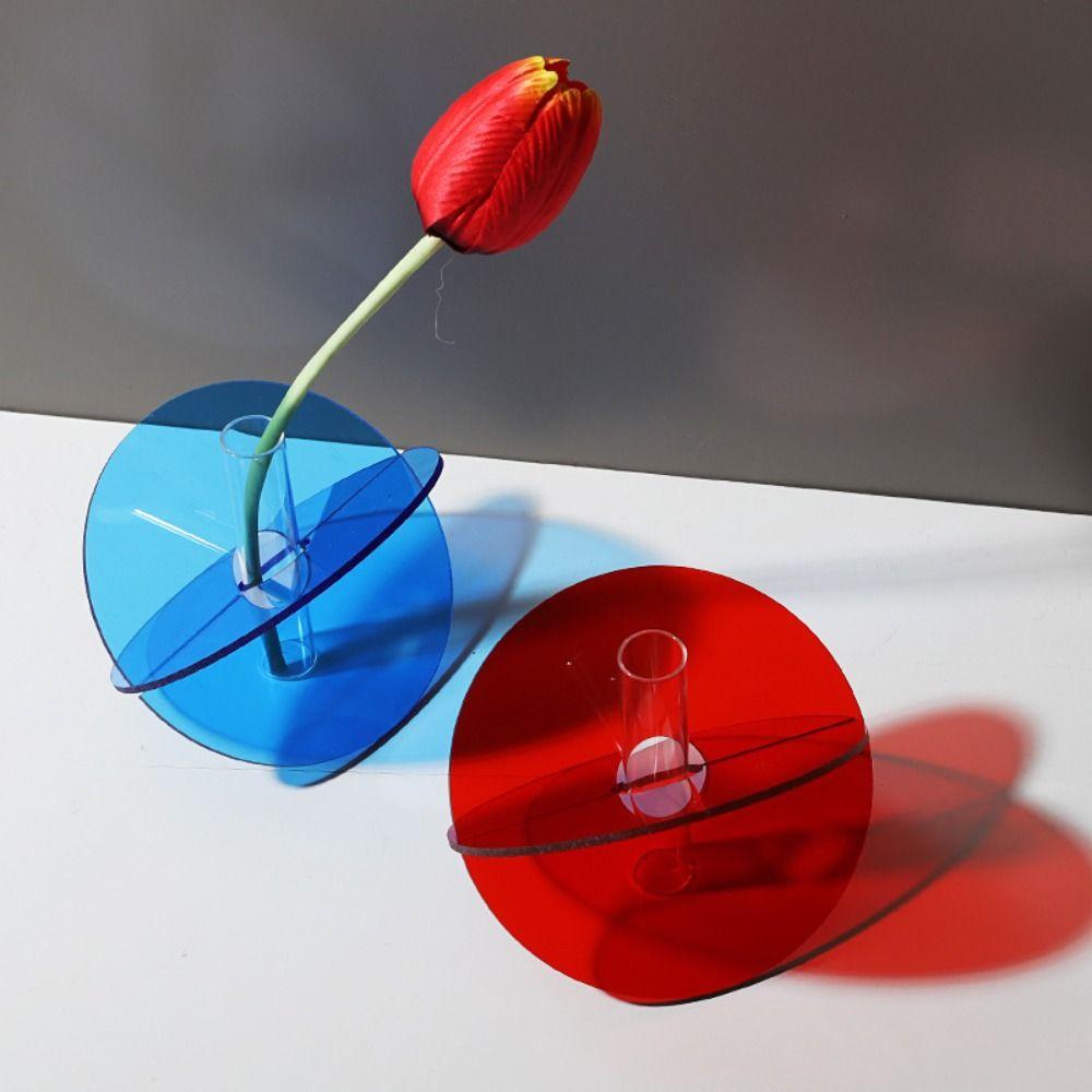 Rainbow Color Flower Vase INS Dried Flowers Container Geometric Acrylic Vase  Desktop Ornament