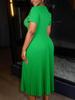 AOMEI Green Pleated A Line Dresses for Women Short Sleeve Beaded Ruffles High Waist Midi Party Event Dress