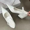 2025 New Spring Patent Leather Buckle Strap Women Pumps Sandals Fashion Pointed Toe Square Low Heels Wedding Shoes