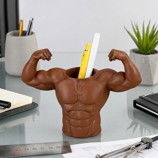 Yousheng 3D Printed Pen Holder, Muscular Man Figure, Creative Desk Organizer for Pens And Makeup Brushes, Funny Funny Fitness Enthusiast Gift