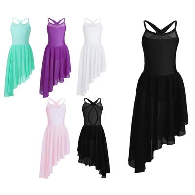 Kids Girl's Cutout Back Lyrical Dance Dress Irregular High-Low Skirt Ballroom Dancing Costumes