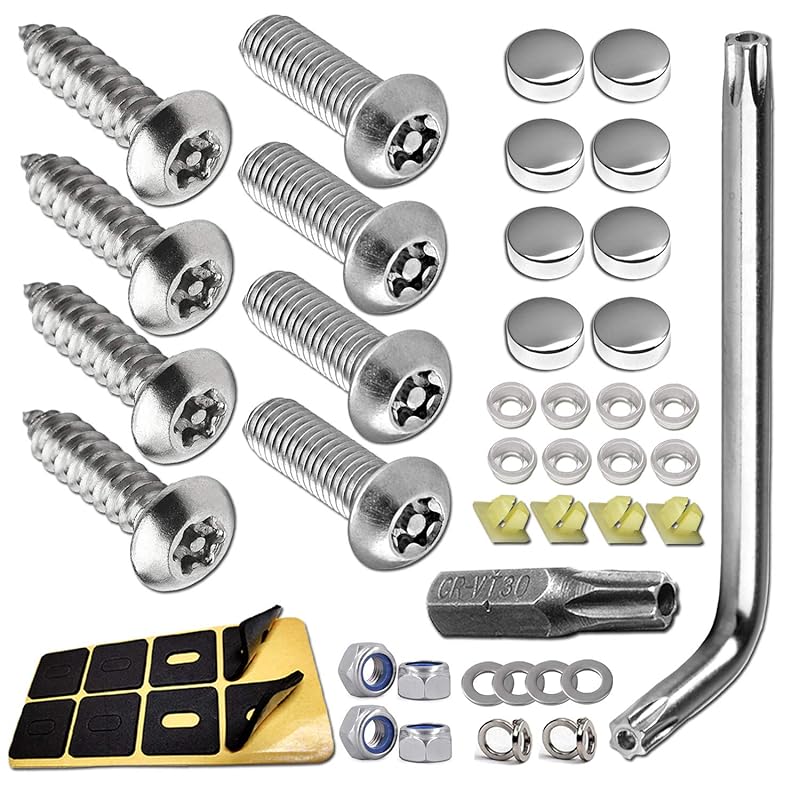 Anti Theft License Plate Screws- Stainless Steel Bolts Fasteners Kits For Car Tag Frame Holder, Tamper Resistant Mounting Hardware,1/4"(M6) Security