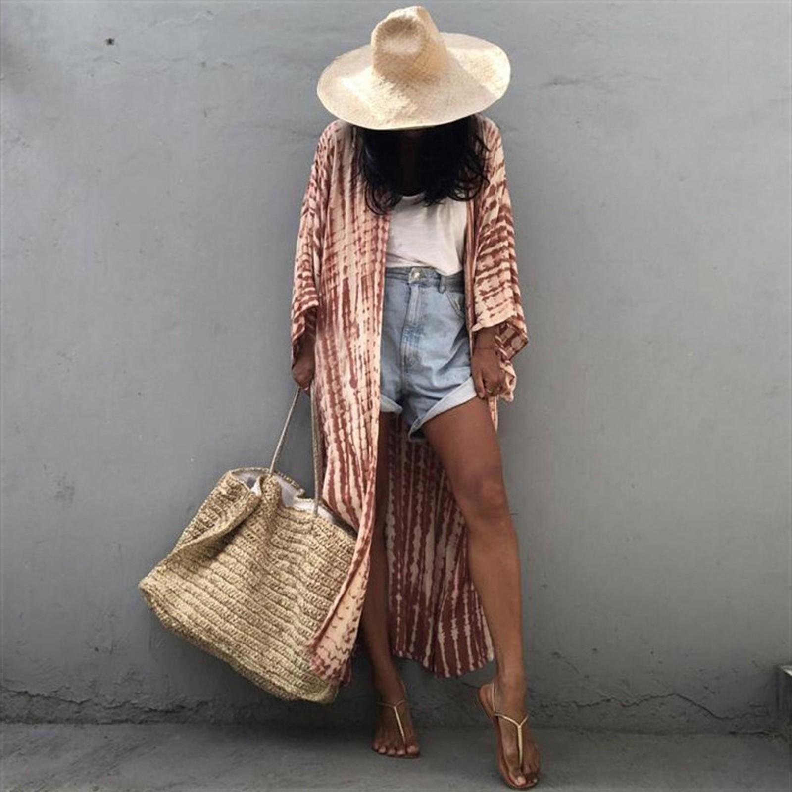 

Женский свободный пляжный халат, рубашка для отдыха от солнца, прикрытие One Size коричневый