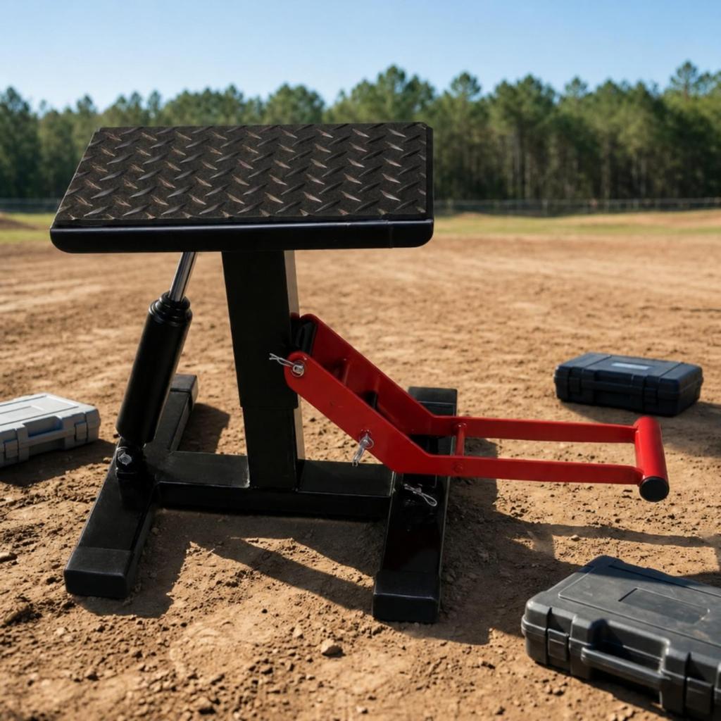 Hydraulic Motorcycle Repair Stand Diamond-Plate Top Vehicle Tool