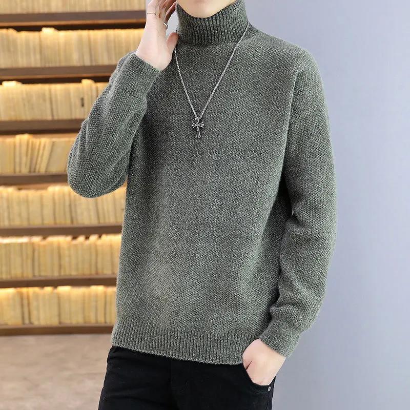 Spring and Autumn Turtleneck Sweater Bottom Shirt Pure Color Trendy Brand Knit Sweater Loose Cardigan Men's Pullover