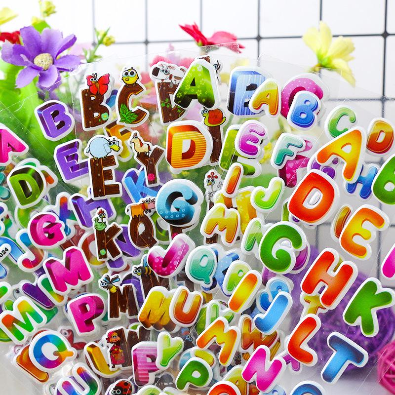 10 Sheets Kids Stickers 3D Puffy Bulk Cartoon English Alphabet Letters Number Stickers Educational Toys for Girl Boy GYH