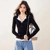 Patchwork Fake Two-Piece T-Shirt V-Neck Base Shirt Y2K Style Long Sleeve Top  Casual Wear