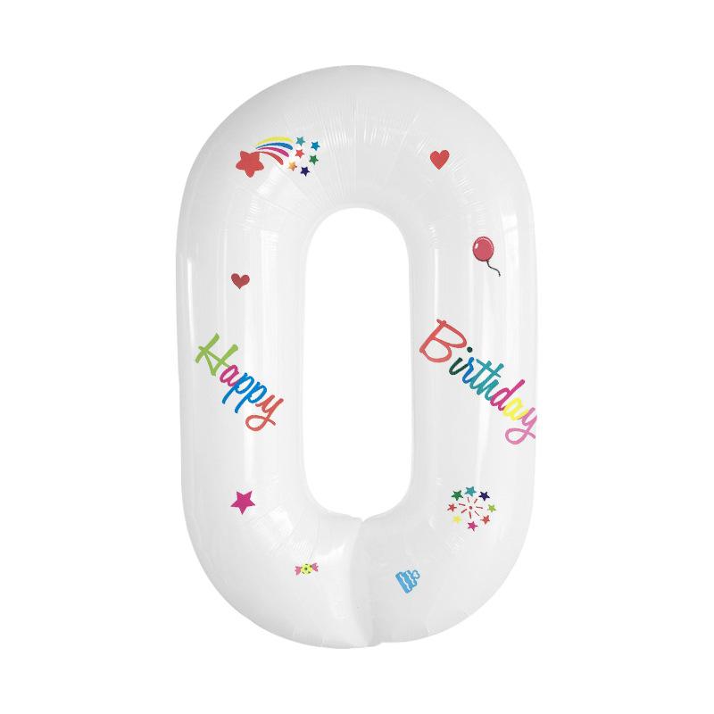32 Inch White Digital Aluminum Film Balloon Children's Birthday Party Arrangement Photo Props Sticker Balloon