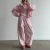 Womens Casual Tracksuit Set Solid Color Drawstring Sport Jacket Long Pants 2 Piece Streetwear