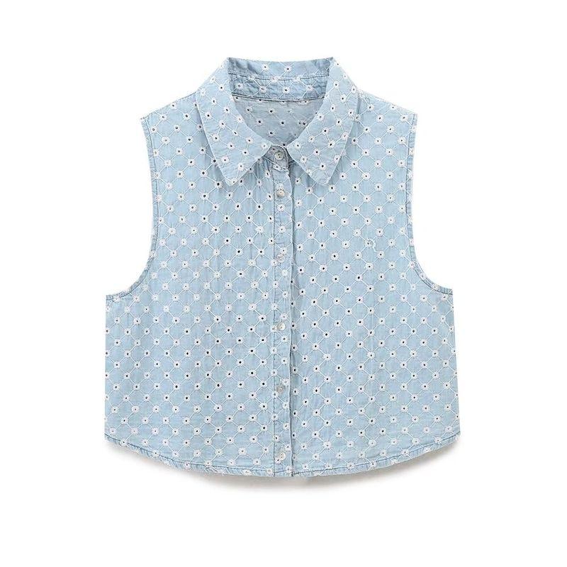 Kaslead New Arrival Women's Clothing Fashion Style Cut Out Embroider Denim Tops Shorts 8445082 6147118