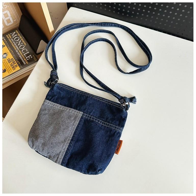 IELGY Denim Canvas Bag Stitching Small Square Bag