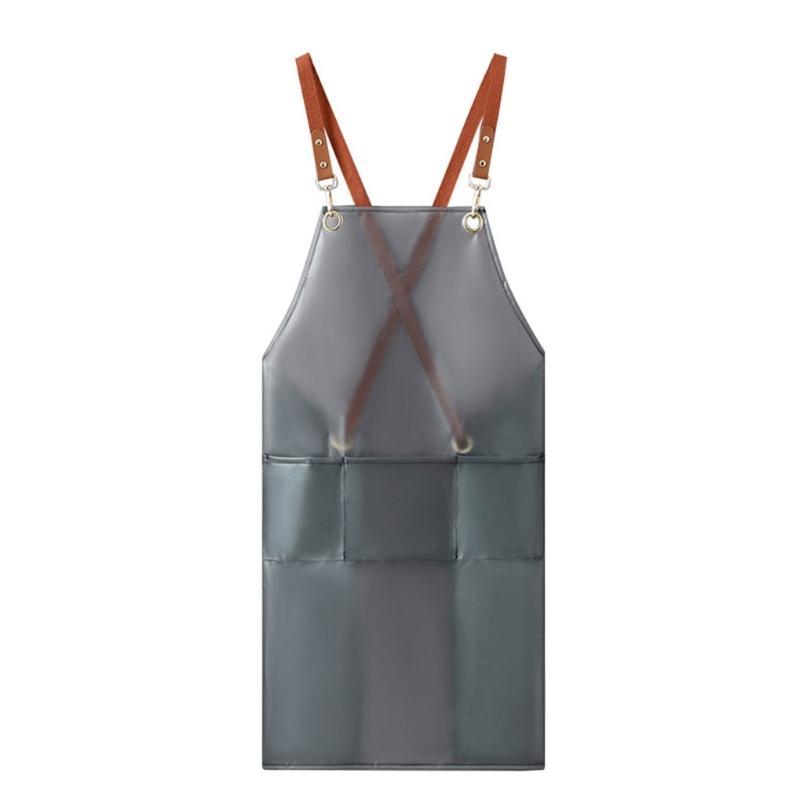 Transparent TPU Cross Back Cooking Apron Oil-proof Overall Household Kitchen Women Work Clothes with Pocket Halter Apron