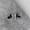 Silver needle sweet cool black love stud earrings peach heart earrings cold wind earrings simple spring and summer new models