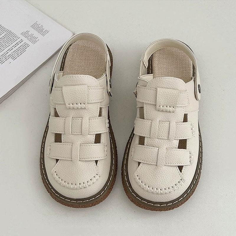 

Популярные дышащие сандалии с двумя отверстиями для женщин, летняя новая римская сандалия в стиле феи в стиле ретро, универсальные сандалии 35 бежевый