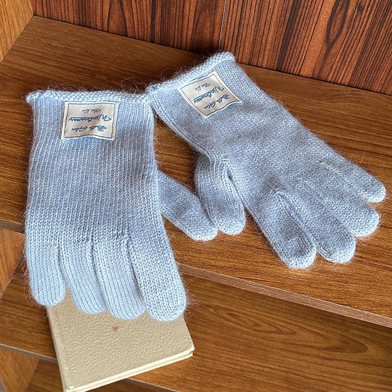 Nianke Women's Red Angora Knit Gloves - Winter Warm, Touch Screen Compatible, Five-Finger Design, and Cold-Proof for Christmas and New Year.