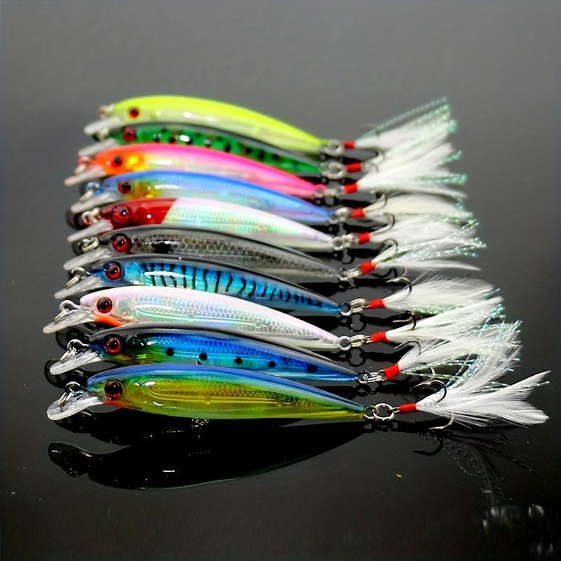 2026 Russell Minnow Fishing Lure Set - 10 Pieces with Feather Hooks