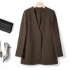 Women Suit Coat Collarless Long Sleeve Solid Color Casual Coat Loose Fit No Buttons Cardigan Style Outerwear Work Wear