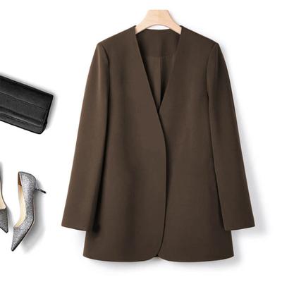Damen Anzug Jacke Kragenlos Langarm Einfarbig Lässige Jacke Lockere Passform Ohne Knöpfe Cardigan-Stil Oberbekleidung Arbeitskleidung