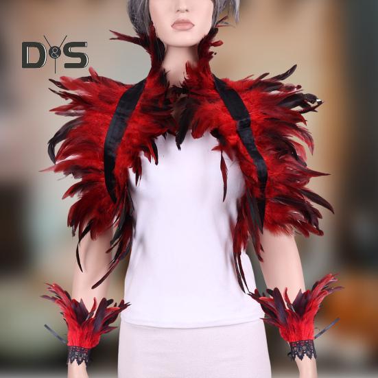 1 комплект поддельный воротник с кольцом на запястье готический стиль перьевая шаль — фото 3