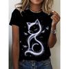 Womens Elegant Cat Print T Shirt Stylish Casual Daily Top