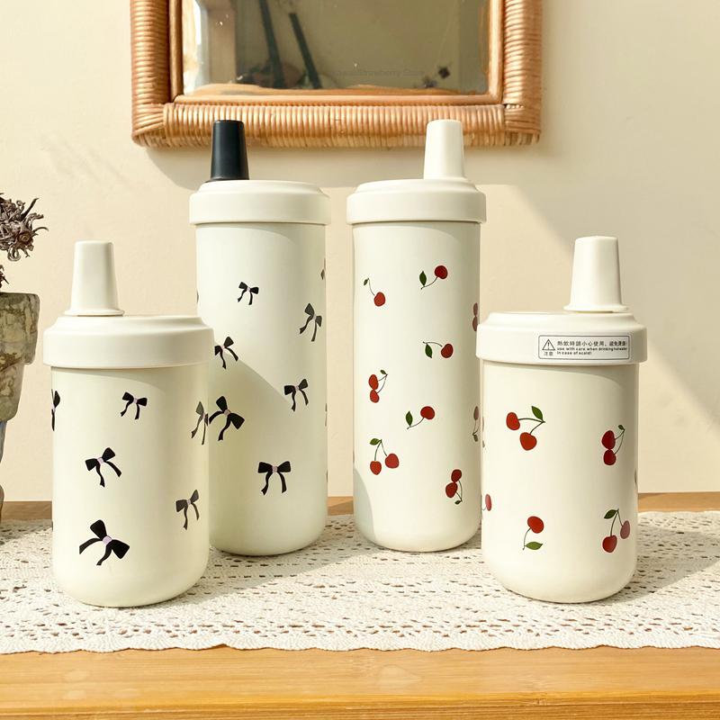 Kawaii Cherry Thermos Cup Cute Boba Water Bottle With Straw Cover Cap Portable Coffee Cup Tumbler Stainless Steel Cups 500/850ml