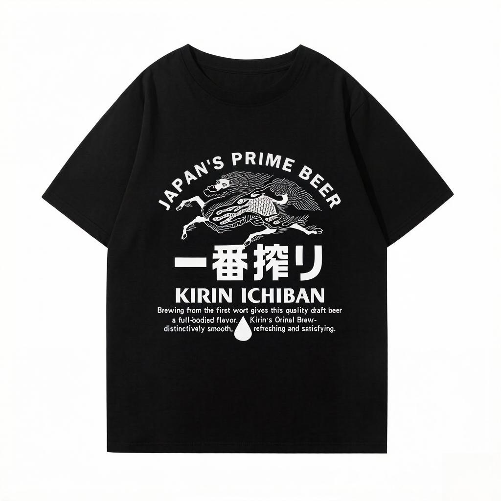 Summer Japanese Kirin Beer Unisexs Summer Cotton Printed TShirt Comfortable Cotton TShirt for Streetwear 2XL