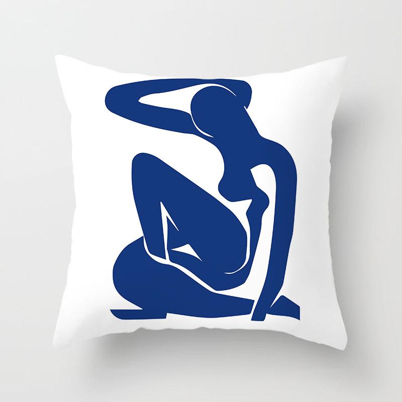 New Nordic Ins Pillow Cover Abstract Geometric Blue Ultra Short Velvet Cushion Cover