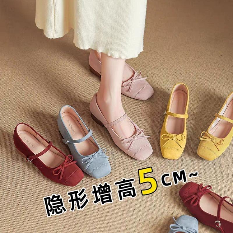 Fashion French Square Toe Bow Mary Jane Shoes 2025 New One Strap Single Shoes Grandma Shoes