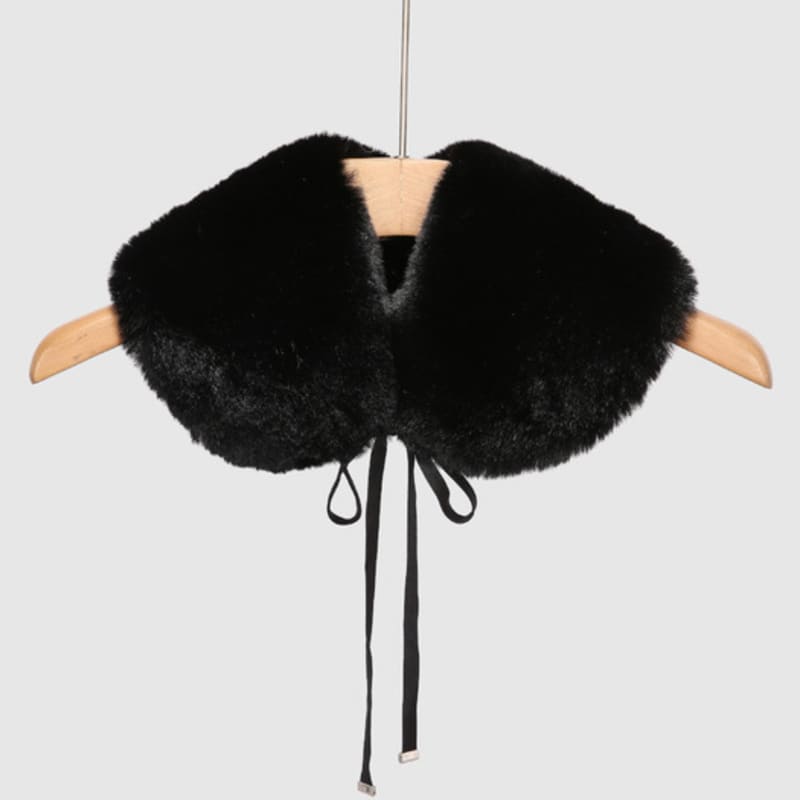 LALA Fur Ribbon Color Scarf - Black