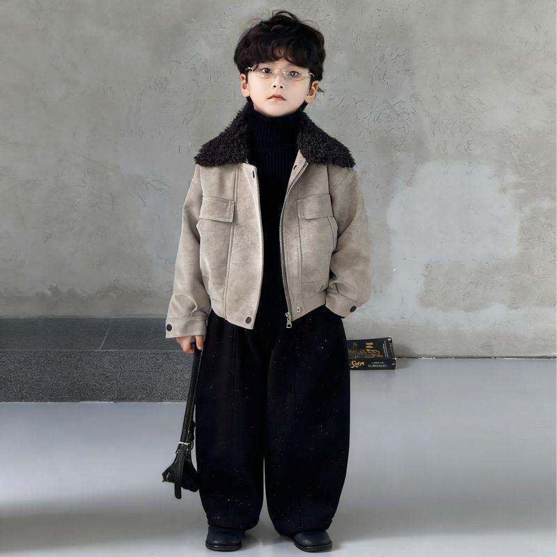 Stylish Thickened Jacket for Boys: Children's Retro Fur-Collared Thickened Cotton Coat
