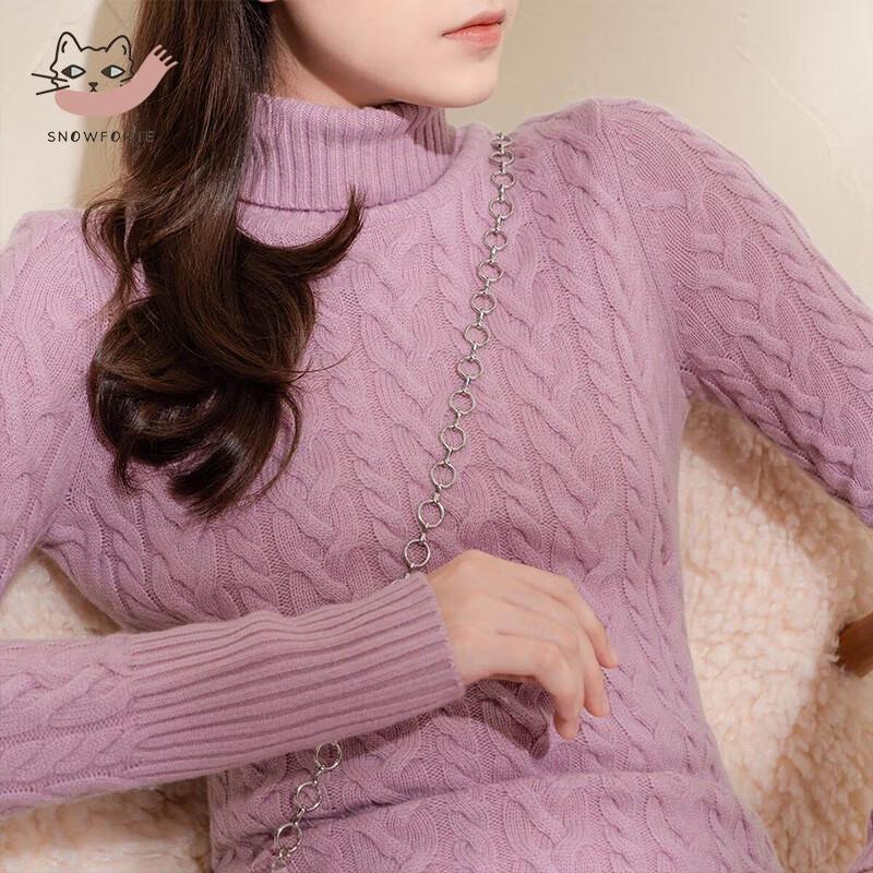 Sinuofude 100% Cashmere High-Neck Knitted Sweater Dress