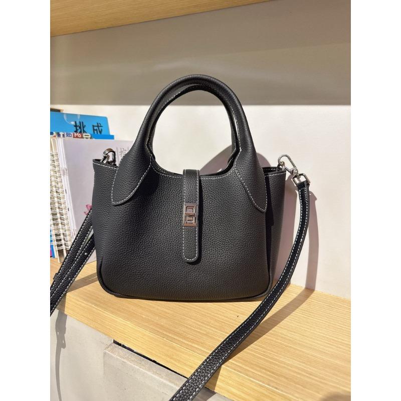 New first-layer cowhide leather high-end bucket bag vegetable basket bag single shoulder crossbody handbag women's bag