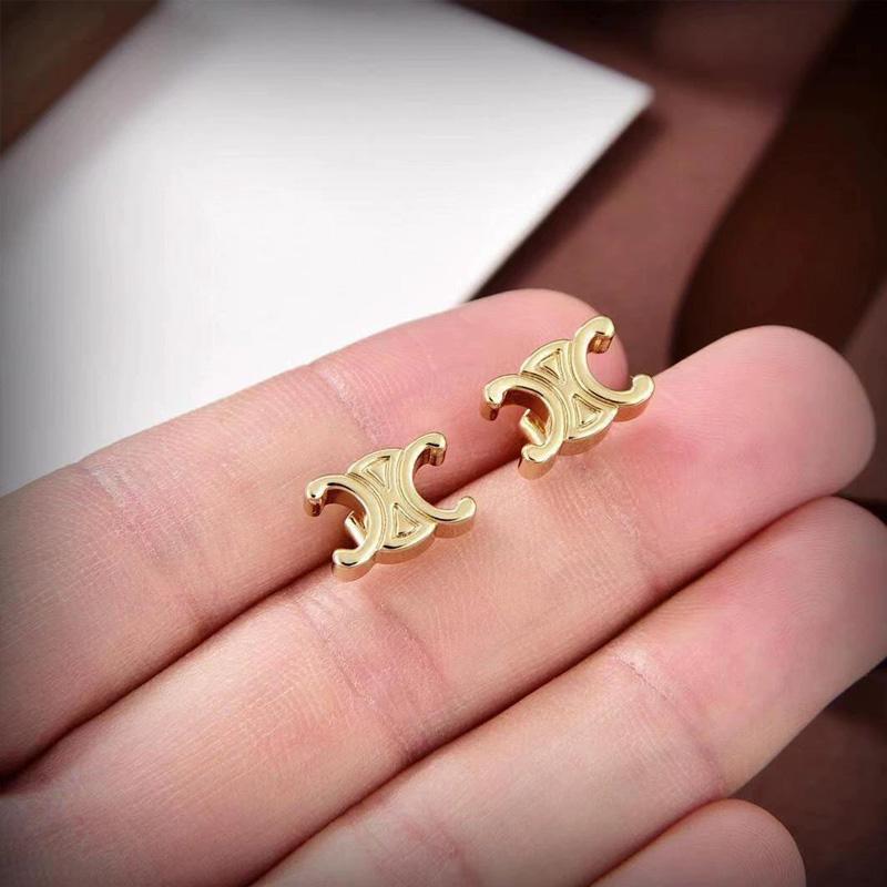 1 Pair Copper Silver Needle Fashionable Double C-Shaped for Women Girls Earrings Hypoallergenic Gold-Plated Stud Ear