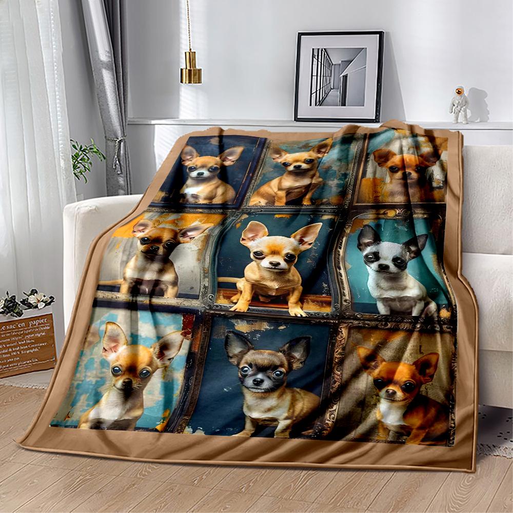 Chihuahua Photo Collage Flannel Blanket,Lightweight,Office Blanket,Sofa Blanket,Comfortable Blanket