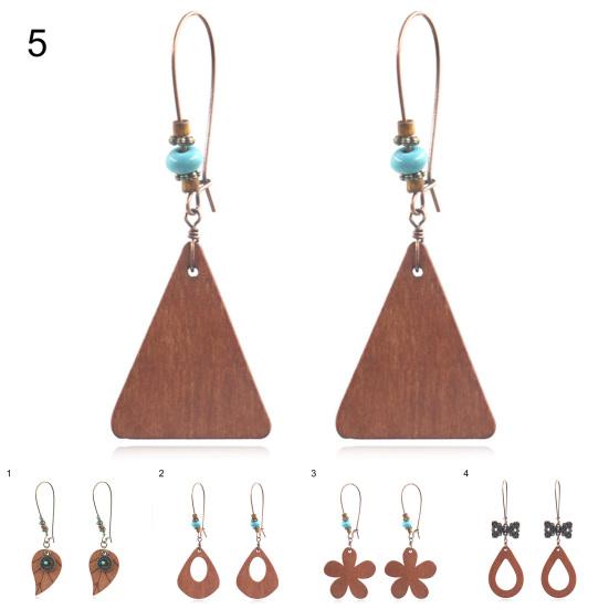 1 Pair Flower Shape Bohemia Drop Earrings Wood Waterdrop Shape Beads Hook Earrings Jewelry
