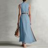 Women's Fashionable Vintage Stand Collar Sleeveless Casual Color-Blocked Loose Dress