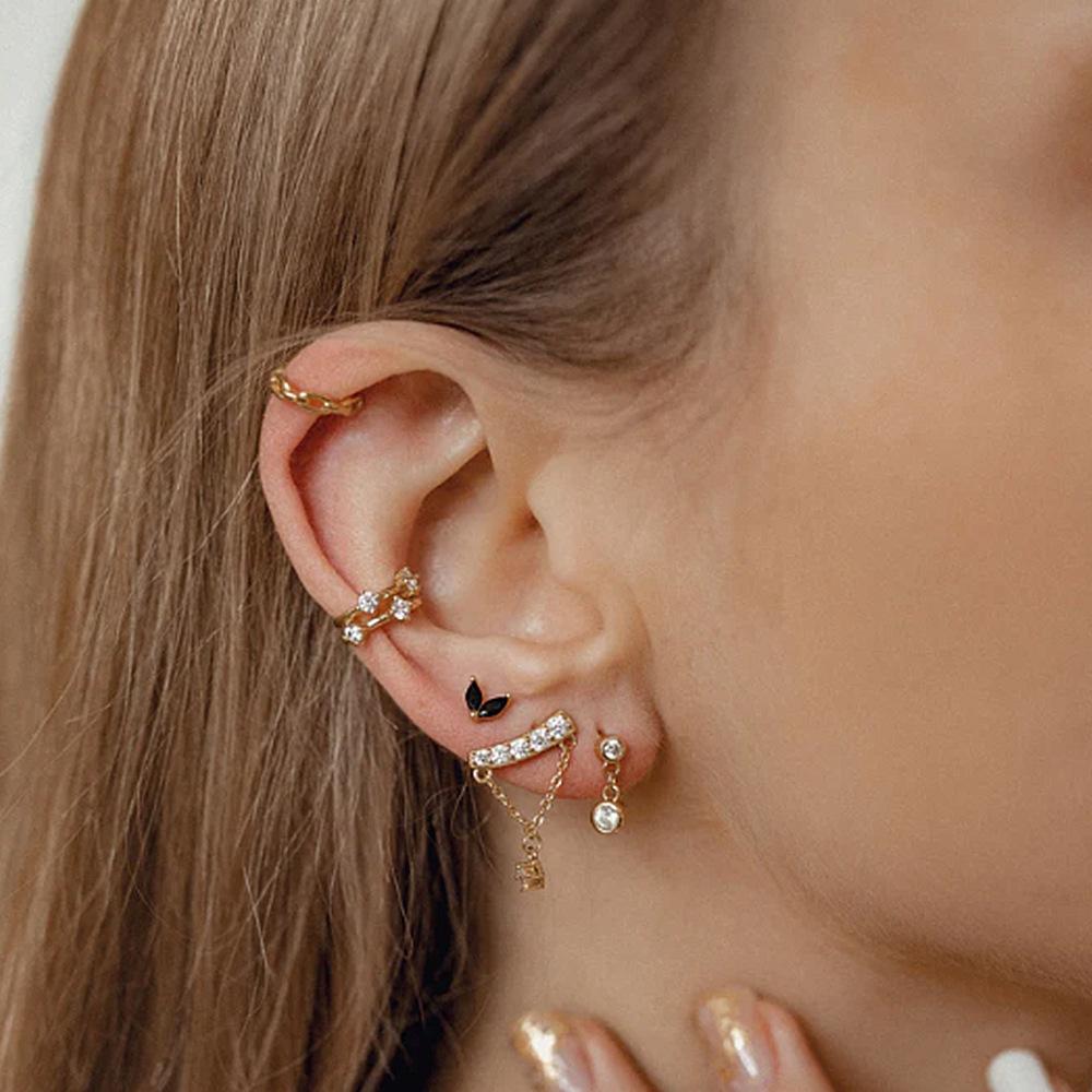 Fashion S925 Sterling Silver Creative Single Row Diamond Chain Fringed Stud Earrings