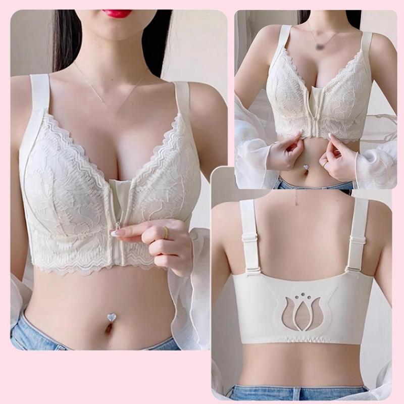 Women's Front-Zip Adjustable Strap Push-Up Bra