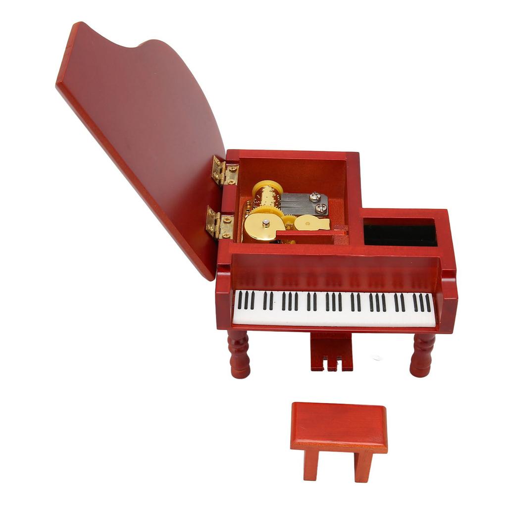 Wooden Music Box Piano Style Decorative Gold Plated Movement Pleasing Melody Clockwork Music Box