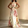 Women's Halter Neck Sleeveless Maxi Dress Loose Fit High Waist Floral Print Elegant Long Dress