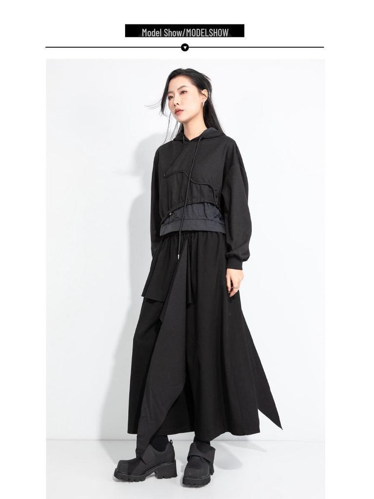 Podzim 2025 Nepravidelné Široké Kalhoty Sukně Devítidélkové - Zeštíhlující, Skrývající Boky, Jednobarevné, Plus Size