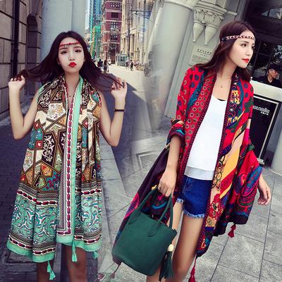 Ethnic Style Scarf, Sunscreen Shawl, Women's Summer Thin Style, Air Conditioner Silk Scarf, Fashionable Seaside Beach Scarf