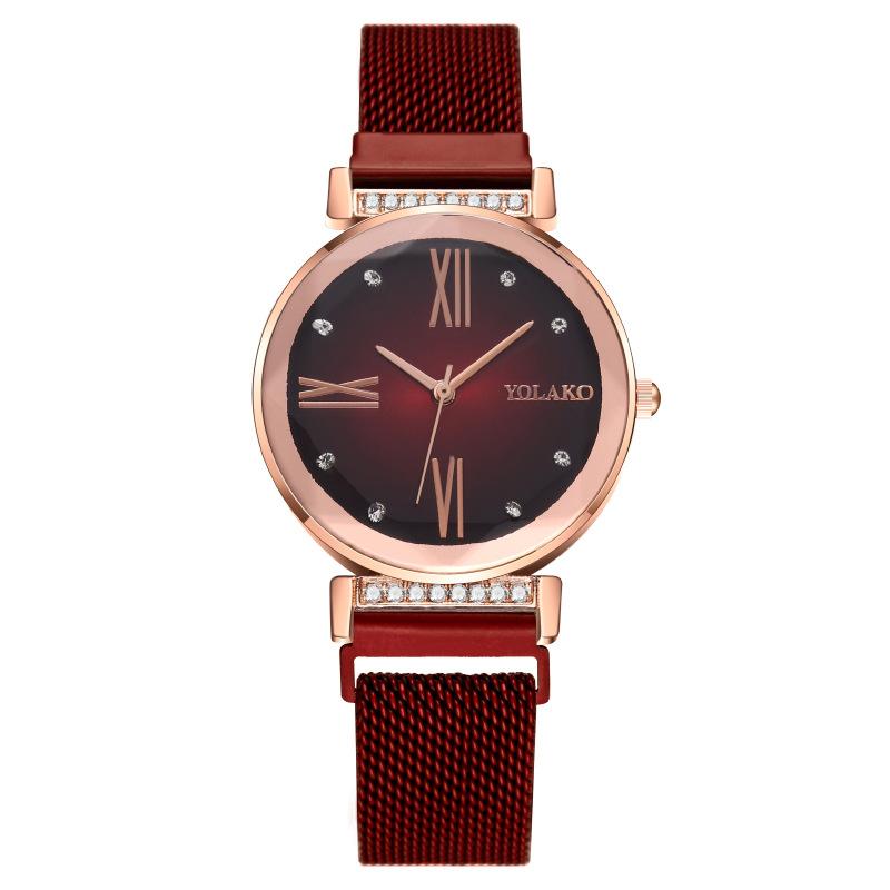 

Популярные женские часы с римским узором, инкрустированные бриллиантами, женские часы с магнитом, женские кварцевые часы, часы с миланским ремешком красный