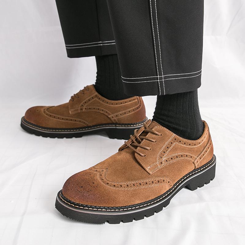 Men s European Suede Brogue Leather Shoes - British Style, Matte, Casual, Large Sizes Available Size 45