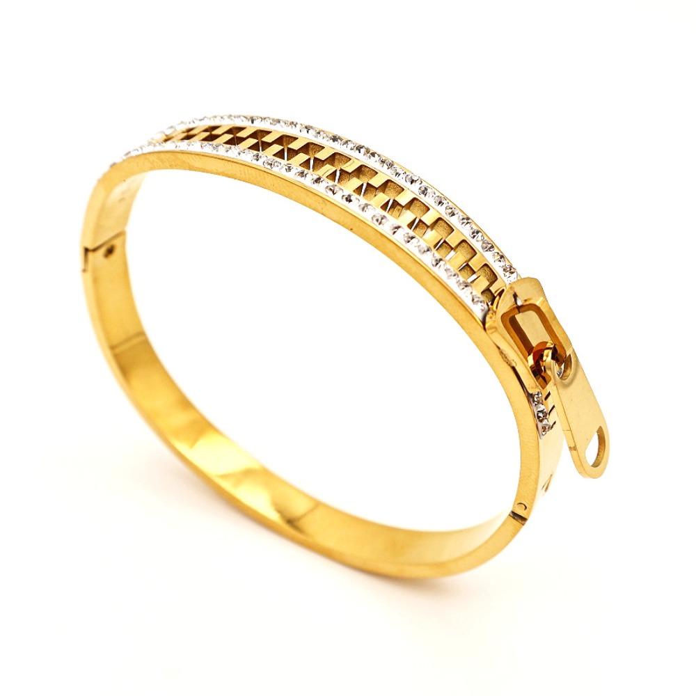 Shiny Zipper Bangle Creative Zip Titanium Steel Hand Chain Exquisite Crystal Bracelet Gift