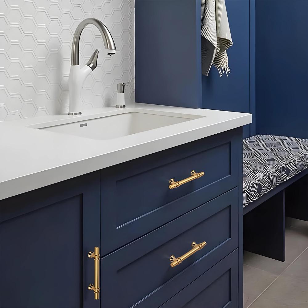 Furniture handle, metal railing for cabinet drawers, gold gloss, screws 128mm